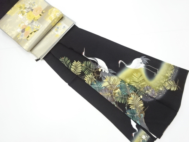 リサイクル　手描き鶴に松模様留袖・袋帯セット